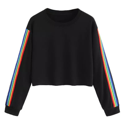 Hoodies Sweatshirt Womens Long Sleeve Rainbow Patchwork O Neck Sweatshirt Casual Sweatshirt Pullover толстовка женская ##4