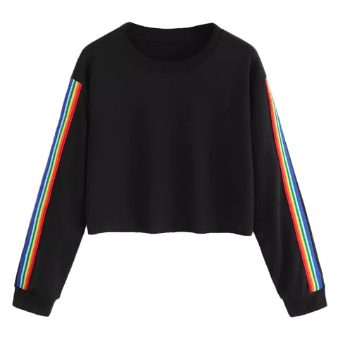 Hoodies Sweatshirt Womens Long Sleeve Rainbow Patchwork O Neck Sweatshirt Casual Sweatshirt Pullover толстовка женская ##4