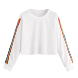 Hoodies Sweatshirt Womens Long Sleeve Rainbow Patchwork O Neck Sweatshirt Casual Sweatshirt Pullover толстовка женская ##4