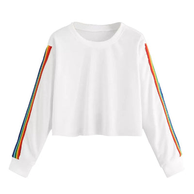 Hoodies Sweatshirt Womens Long Sleeve Rainbow Patchwork O Neck Sweatshirt Casual Sweatshirt Pullover толстовка женская ##4