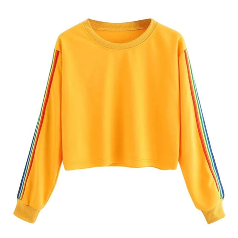 Hoodies Sweatshirt Womens Long Sleeve Rainbow Patchwork O Neck Sweatshirt Casual Sweatshirt Pullover толстовка женская ##4