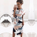 Summer Dress 2020 Women Boho Style Geometric Print Beach Dress Elegant Party Dresses with Belt Vestidos de fiesta Plus Size XXXL