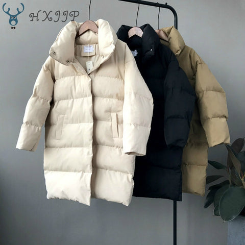 HXJJP Thick  Jacket Women Winter 2019 Outerwear Coats Female Long Casual Warm  Oversize puffer jacket Parka branded