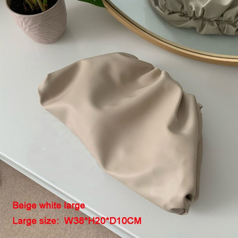 38cmBig Leather Pouch Handbag Women 2019 Soft Hand Purse Fashion Clutch Bag Evening Party Purse Bag Women Large Ruched Cloud Bag