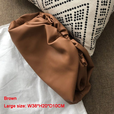 38cmBig Leather Pouch Handbag Women 2019 Soft Hand Purse Fashion Clutch Bag Evening Party Purse Bag Women Large Ruched Cloud Bag