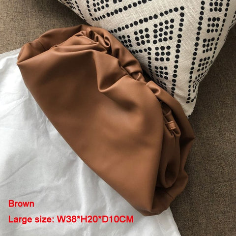 38cmBig Leather Pouch Handbag Women 2019 Soft Hand Purse Fashion Clutch Bag Evening Party Purse Bag Women Large Ruched Cloud Bag