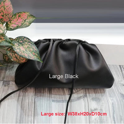 38cmBig Leather Pouch Handbag Women 2019 Soft Hand Purse Fashion Clutch Bag Evening Party Purse Bag Women Large Ruched Cloud Bag