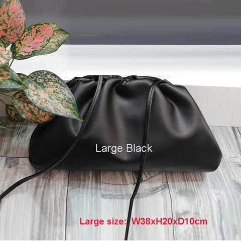 38cmBig Leather Pouch Handbag Women 2019 Soft Hand Purse Fashion Clutch Bag Evening Party Purse Bag Women Large Ruched Cloud Bag