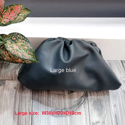 38cmBig Leather Pouch Handbag Women 2019 Soft Hand Purse Fashion Clutch Bag Evening Party Purse Bag Women Large Ruched Cloud Bag