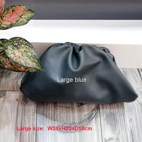 38cmBig Leather Pouch Handbag Women 2019 Soft Hand Purse Fashion Clutch Bag Evening Party Purse Bag Women Large Ruched Cloud Bag