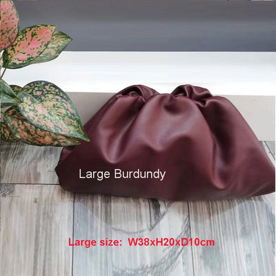 38cmBig Leather Pouch Handbag Women 2019 Soft Hand Purse Fashion Clutch Bag Evening Party Purse Bag Women Large Ruched Cloud Bag
