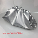 38cmBig Leather Pouch Handbag Women 2019 Soft Hand Purse Fashion Clutch Bag Evening Party Purse Bag Women Large Ruched Cloud Bag