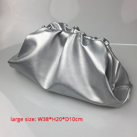 38cmBig Leather Pouch Handbag Women 2019 Soft Hand Purse Fashion Clutch Bag Evening Party Purse Bag Women Large Ruched Cloud Bag