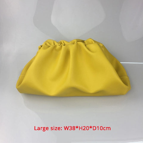 38cmBig Leather Pouch Handbag Women 2019 Soft Hand Purse Fashion Clutch Bag Evening Party Purse Bag Women Large Ruched Cloud Bag