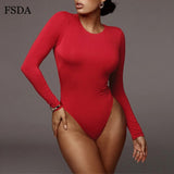 FSDA O Neck Long Sleeve Solid White Sexy Bodysuit Women Black Autumn Winter Body Top Gray Casual Lady Streetwear Bodysuits