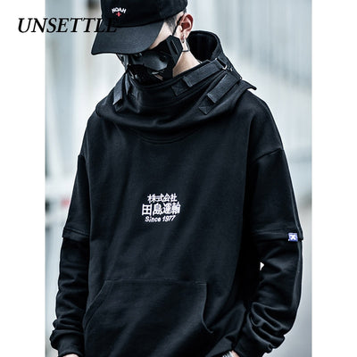 UNSETTLE Fish Mouth Japanese Harajuku Embroidery Tactics Streetwear Hoodies Hip Hop men pullover hoodie Casual Sweatshirts Tops