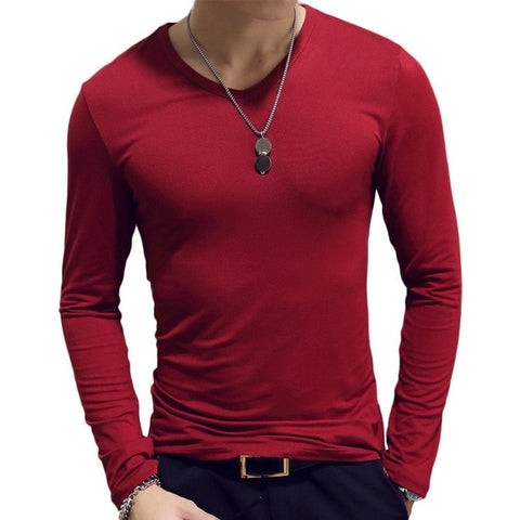 2019  Men Casual T Shirts Long Sleeve  Tops Tees Shirt Mens Clothing Fashion V Neck Tshirt Undetshirts 3XL Oversized