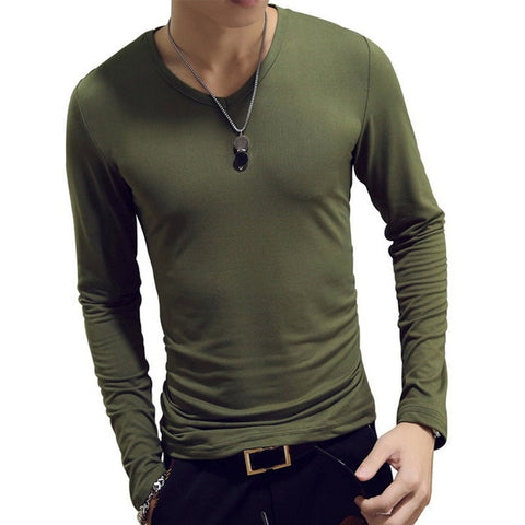 2019  Men Casual T Shirts Long Sleeve  Tops Tees Shirt Mens Clothing Fashion V Neck Tshirt Undetshirts 3XL Oversized