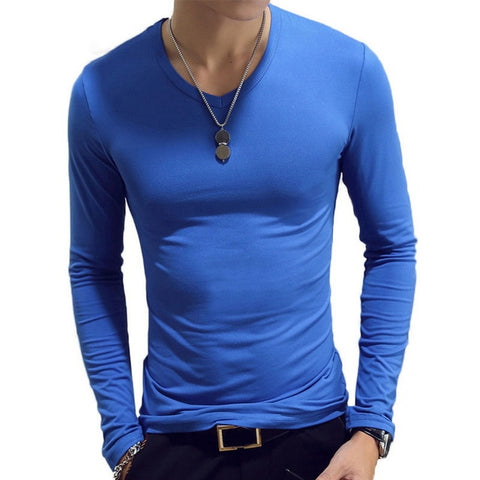 2019  Men Casual T Shirts Long Sleeve  Tops Tees Shirt Mens Clothing Fashion V Neck Tshirt Undetshirts 3XL Oversized