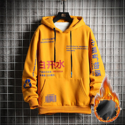 SingleRoad Men's Hoodies Men Winter Fleece Harajuku Japanese Streetwear Hip Hop Yellow Hoodie Men Sweatshirts Sweatshirt Male