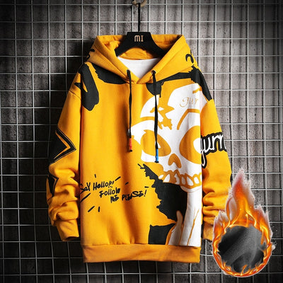 SingleRoad Men's Hoodies Men Winter Fleece Harajuku Japanese Streetwear Hip Hop Yellow Hoodie Men Sweatshirts Sweatshirt Male