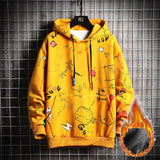 SingleRoad Men's Hoodies Men Winter Fleece Harajuku Japanese Streetwear Hip Hop Yellow Hoodie Men Sweatshirts Sweatshirt Male