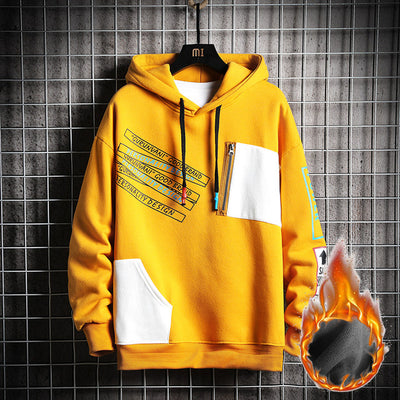 SingleRoad Men's Hoodies Men Winter Fleece Harajuku Japanese Streetwear Hip Hop Yellow Hoodie Men Sweatshirts Sweatshirt Male