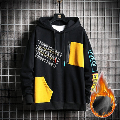SingleRoad Men's Hoodies Men Winter Fleece Harajuku Japanese Streetwear Hip Hop Yellow Hoodie Men Sweatshirts Sweatshirt Male