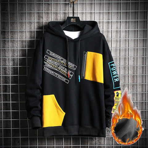 SingleRoad Men's Hoodies Men Winter Fleece Harajuku Japanese Streetwear Hip Hop Yellow Hoodie Men Sweatshirts Sweatshirt Male