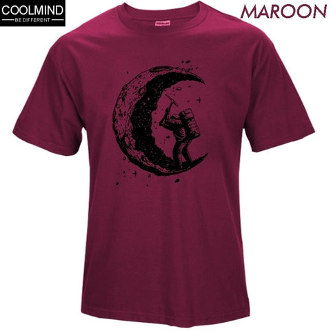 100% cotton digging the moon print funny mens o-neck t shirts fashion men's tops men T-shirt cool men tshirt male men tee shirts