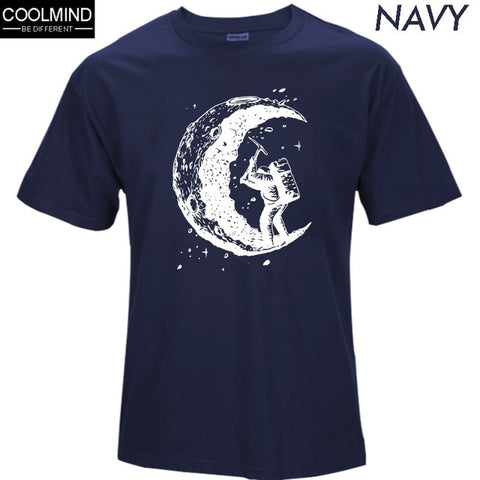 100% cotton digging the moon print funny mens o-neck t shirts fashion men's tops men T-shirt cool men tshirt male men tee shirts