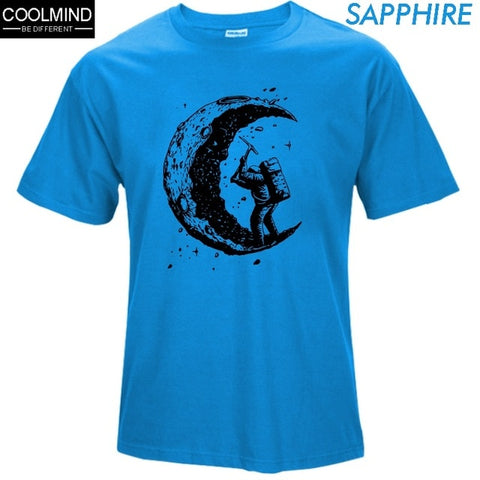 100% cotton digging the moon print funny mens o-neck t shirts fashion men's tops men T-shirt cool men tshirt male men tee shirts
