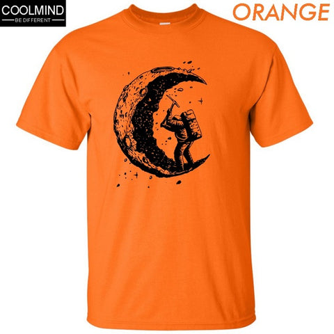 100% cotton digging the moon print funny mens o-neck t shirts fashion men's tops men T-shirt cool men tshirt male men tee shirts