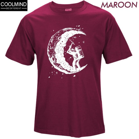 100% cotton digging the moon print funny mens o-neck t shirts fashion men's tops men T-shirt cool men tshirt male men tee shirts