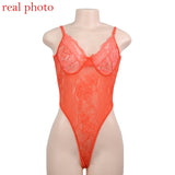 Cryptographic Neon Pink Classic Sheer Lace Bodysuit Women Sexy Backless Mesh Straps Jumpsuit High-Cut Body Suits Thong Hot Sale