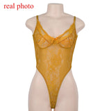 Cryptographic Neon Pink Classic Sheer Lace Bodysuit Women Sexy Backless Mesh Straps Jumpsuit High-Cut Body Suits Thong Hot Sale