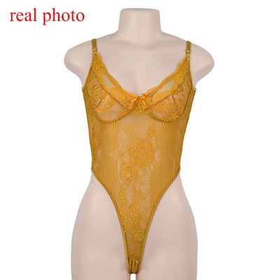 Cryptographic Neon Pink Classic Sheer Lace Bodysuit Women Sexy Backless Mesh Straps Jumpsuit High-Cut Body Suits Thong Hot Sale