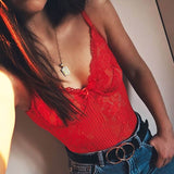 Cryptographic Neon Pink Classic Sheer Lace Bodysuit Women Sexy Backless Mesh Straps Jumpsuit High-Cut Body Suits Thong Hot Sale