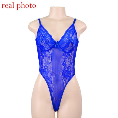 Cryptographic Neon Pink Classic Sheer Lace Bodysuit Women Sexy Backless Mesh Straps Jumpsuit High-Cut Body Suits Thong Hot Sale