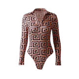 women jumpsuit sexy bodysuit mujer bodycon long sleeve club rompers palazzo print body suit  womens tops v neck streetwear 2020