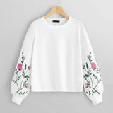 Feitong Sweatshirt  Women O-Neck Long Sleeve Botanical Floral Print Sleeve Pullovers Sweatshirt Top Sudaderas Para Mujer