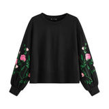 Feitong Sweatshirt  Women O-Neck Long Sleeve Botanical Floral Print Sleeve Pullovers Sweatshirt Top Sudaderas Para Mujer