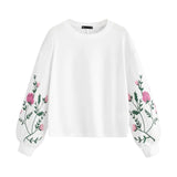 Feitong Sweatshirt  Women O-Neck Long Sleeve Botanical Floral Print Sleeve Pullovers Sweatshirt Top Sudaderas Para Mujer
