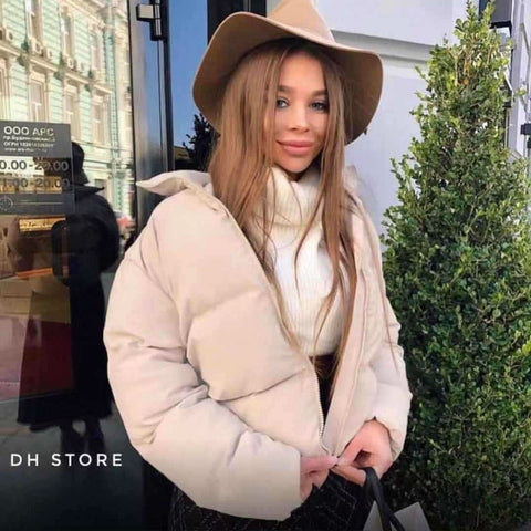 FORERUN Fashion Bubble Coat Solid Standard Collar Oversized Short Jacket Winter Autumn Female Puffer Jacket Parkas Mujer 2019