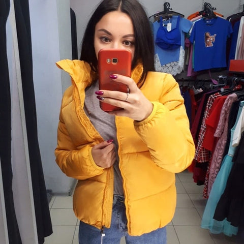 FORERUN Fashion Bubble Coat Solid Standard Collar Oversized Short Jacket Winter Autumn Female Puffer Jacket Parkas Mujer 2019