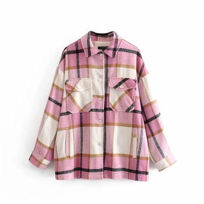 autumn red Plaid coats and jackets women streetwear fashion Long Sleeve office jackets coats Oversized Outerwear 2019