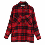 autumn red Plaid coats and jackets women streetwear fashion Long Sleeve office jackets coats Oversized Outerwear 2019