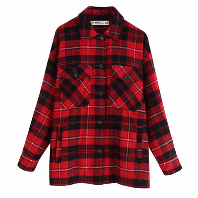 autumn red Plaid coats and jackets women streetwear fashion Long Sleeve office jackets coats Oversized Outerwear 2019
