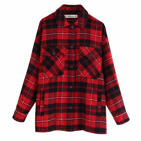 autumn red Plaid coats and jackets women streetwear fashion Long Sleeve office jackets coats Oversized Outerwear 2019