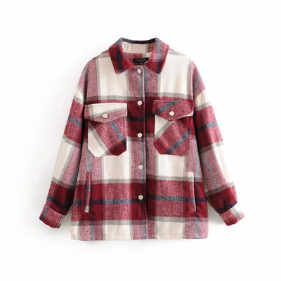 autumn red Plaid coats and jackets women streetwear fashion Long Sleeve office jackets coats Oversized Outerwear 2019